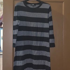 Black and gray striped sweater dress